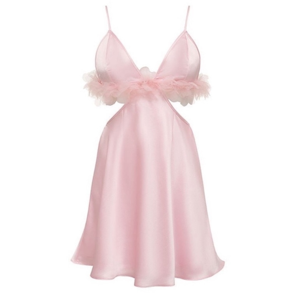 New! For Love And Lemons Pink Satin Cutout organza flower slip 51675